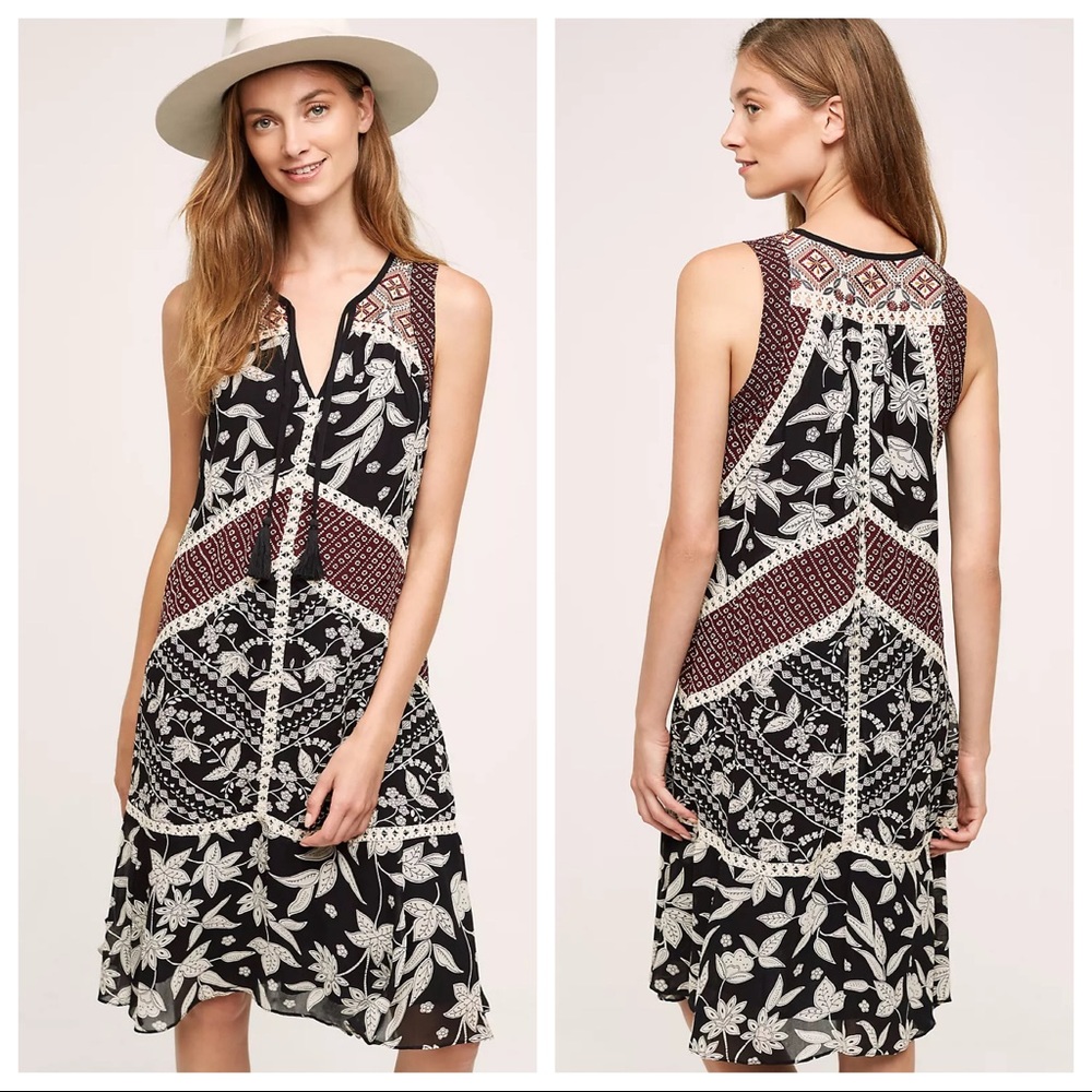 Anthropologie Black and White Floral Dress